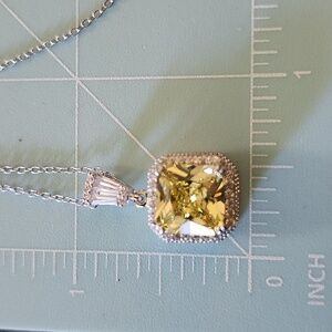 Nwt JTV Square Yellow Stone With Simulated Diamonds Sterling Silver Pendant